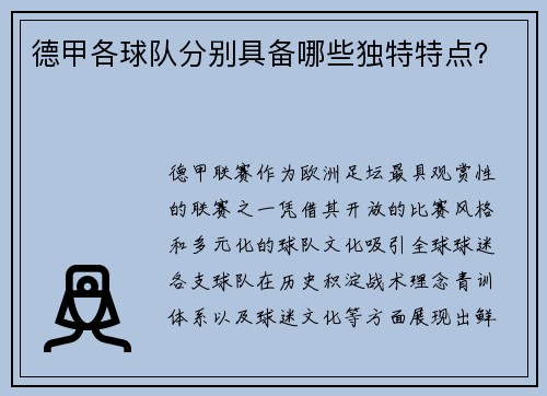 德甲各球队分别具备哪些独特特点？